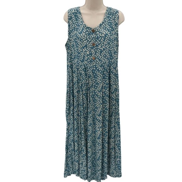 Tamba Tamba Womens Turquoise Blue Batik Button V Neck Sleeveless Maxi Dress M/L - Picture 1 of 7